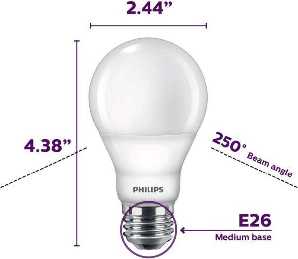 PHILIPS LED Flicker-Free Frosted Dimmable A19 Light Bulb Dimensions